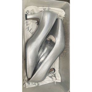 PANCALDI Italy Womens Chic Leather Heels Pumps Shoes Matt Silver Size 7.5 M Luxe